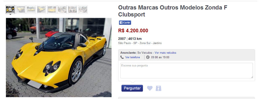 Mercado-Livre-Classificados-Pagani-Zonda-anuncio