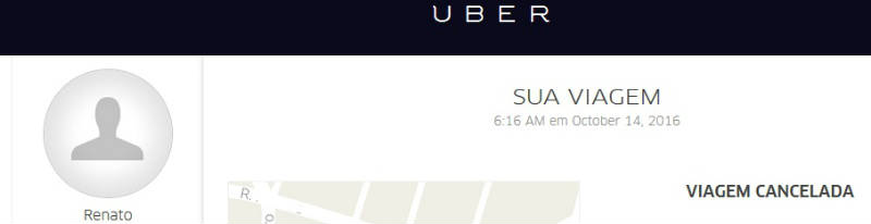 Foto da tela de um Uber cancelado