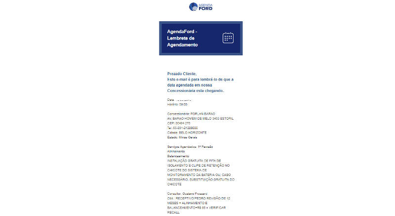 Print / Renato Parizzi E-mail do agendamento de revisão da Ford
