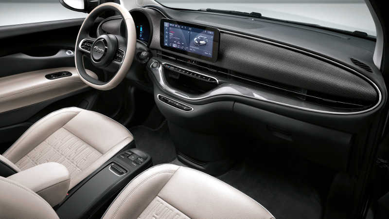 Fiat/Divulgação Painel e interior do novo Fiat 500e elétrico 2021