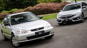 Honda Civic da 6ª geração, de 1997, e o Honda Civic da 10ª - modelo Touring 2019