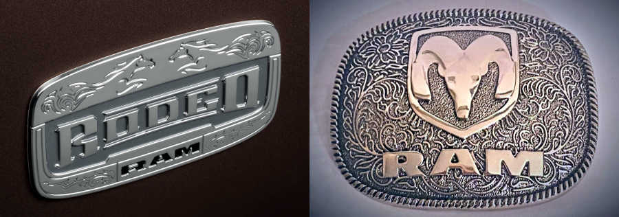 RAM/Divulgação Logo da serie especial Rodeo e fivela do cinto da RAM