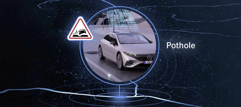 Mercedes-Benz/Divulgação Foto do alerta de buracos em tempo real desenvolvido pela Mercedes-Benz