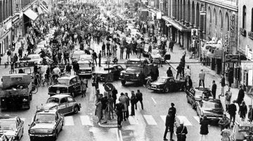 Foto de capa das vias na Suécia em 1967