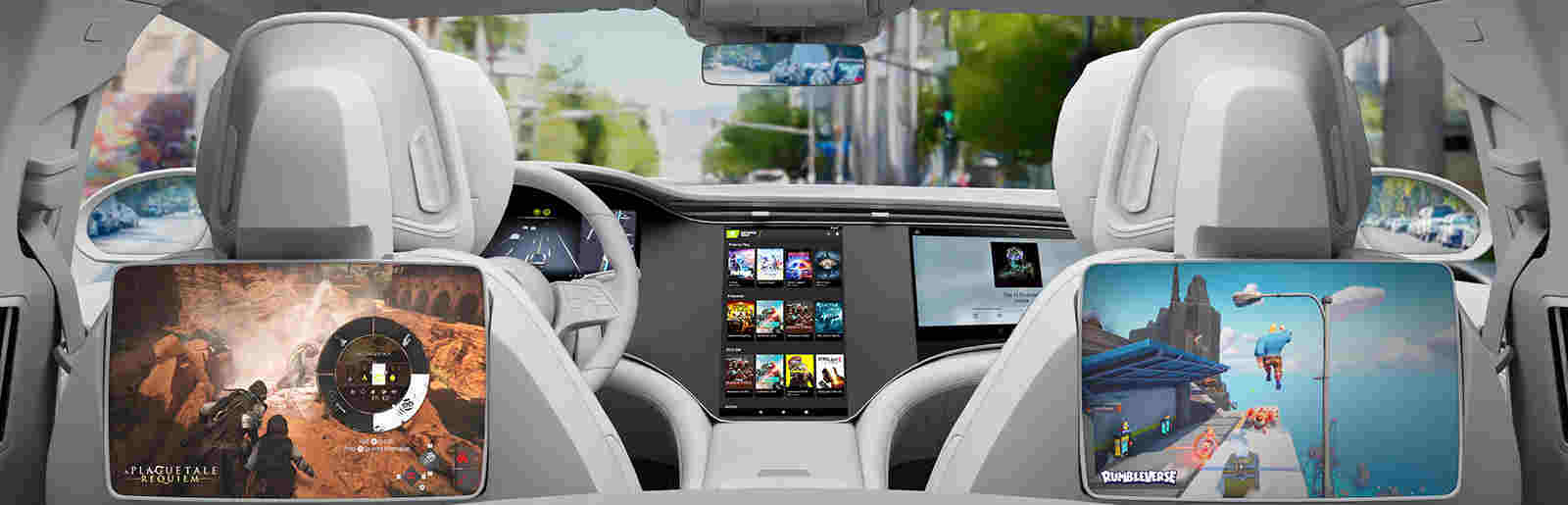 Foto de capa que mostra o sistema NVIDIA GeForce Now nos carros