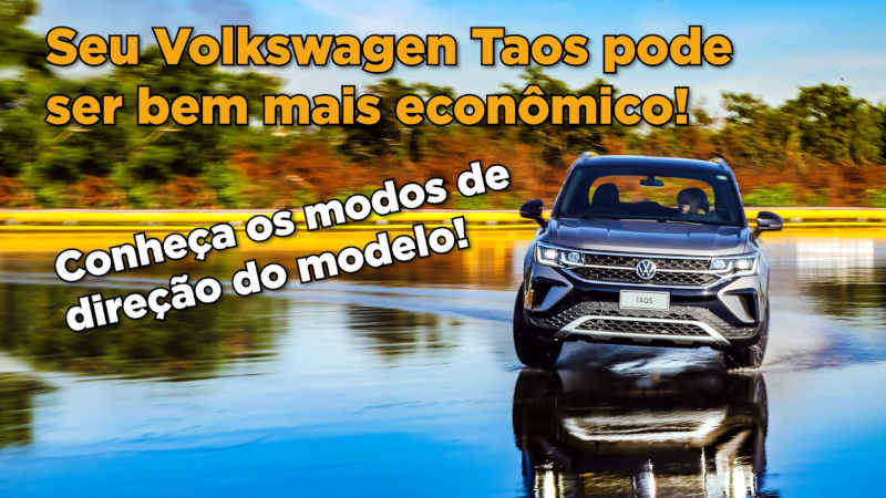 Arte de Renato Parizzi sobre foto de Volkswagen/Divulgação Foto do VW Taos mostrando os modos direção mais econômico