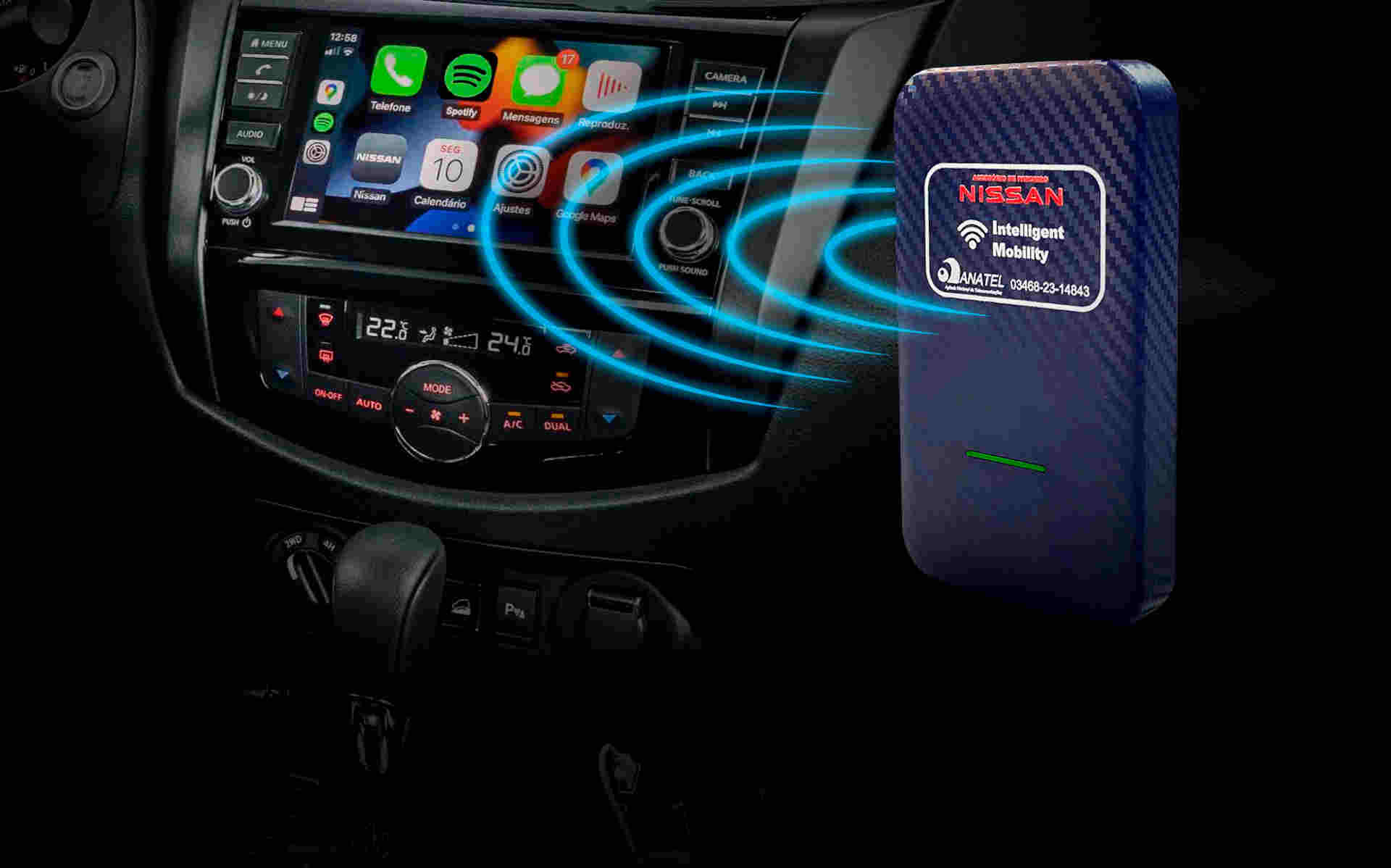 Foto de capa do modulo ou interface da Nissan que permite Kicks com Android Auto e Apple CarPlay sem fio