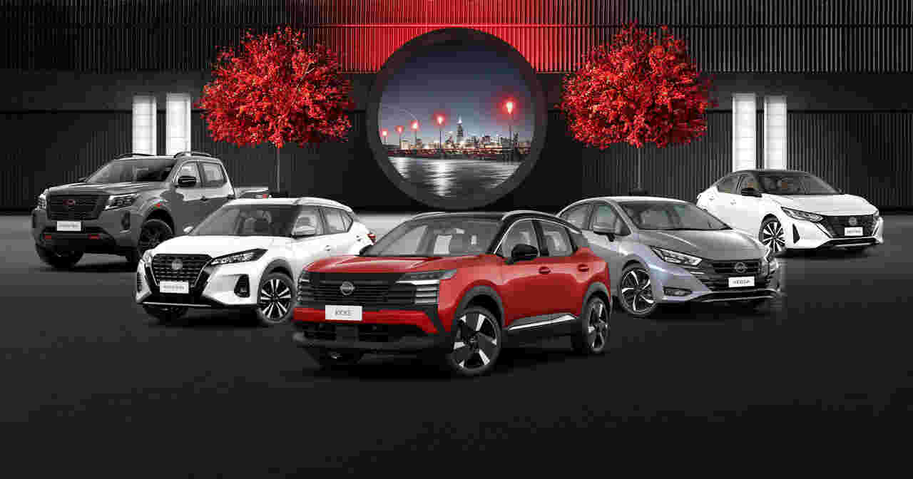 Foto da linha 2026 da família de carros da Nissan no Brasil