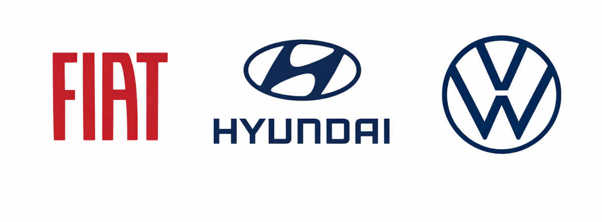 Logos da Fiat, Hyundai e Volkswagen