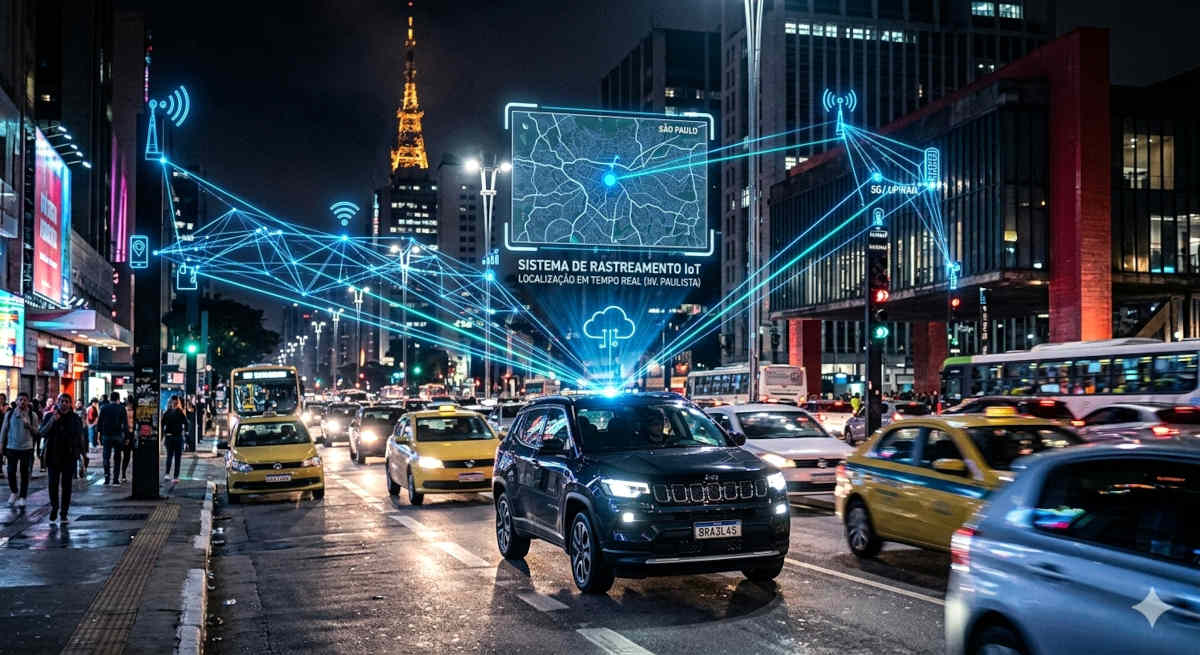 Imagem gerada por IA do uso de Internet das Coisas no setor automotivo